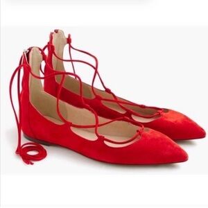 J. Crew / Red Suede Lace Up Pointed Toe Flats 8.5